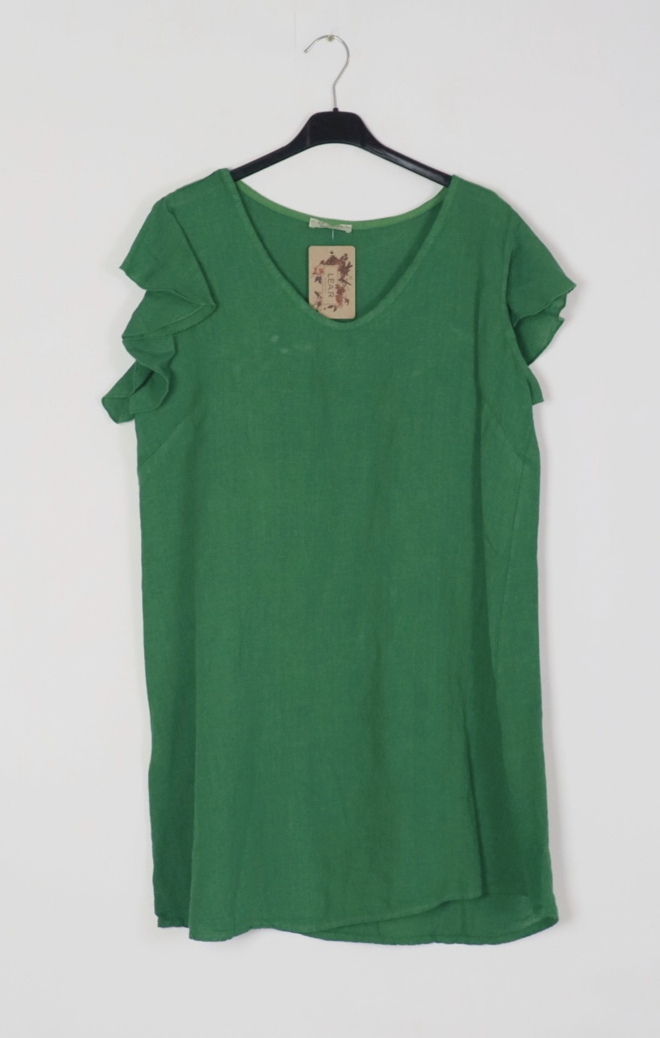 Round Neck Flutter Sleeve Shift Linen Dress- 5 colors