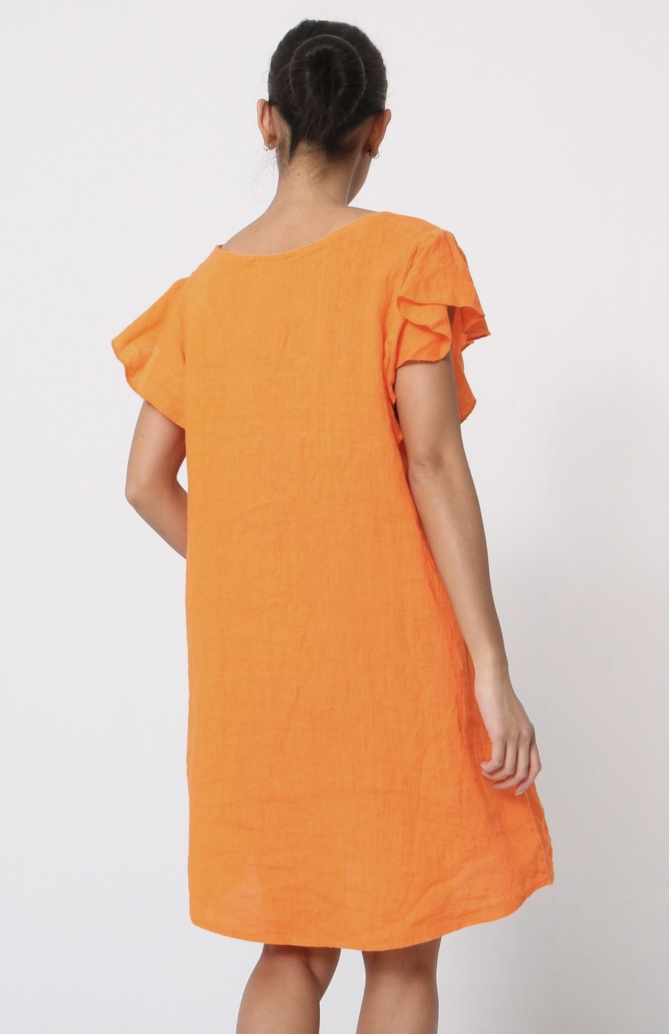 Round Neck Flutter Sleeve Shift Linen Dress- 5 colors