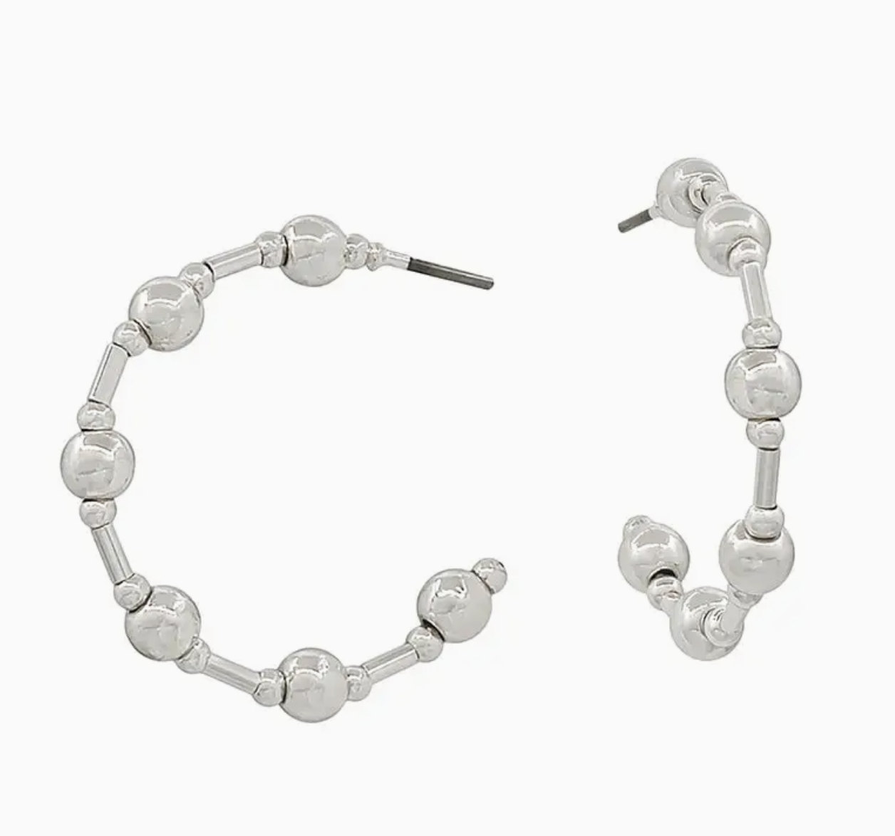 Water Resistant Beaded 1" Hoop Earring / Silver & Gold
