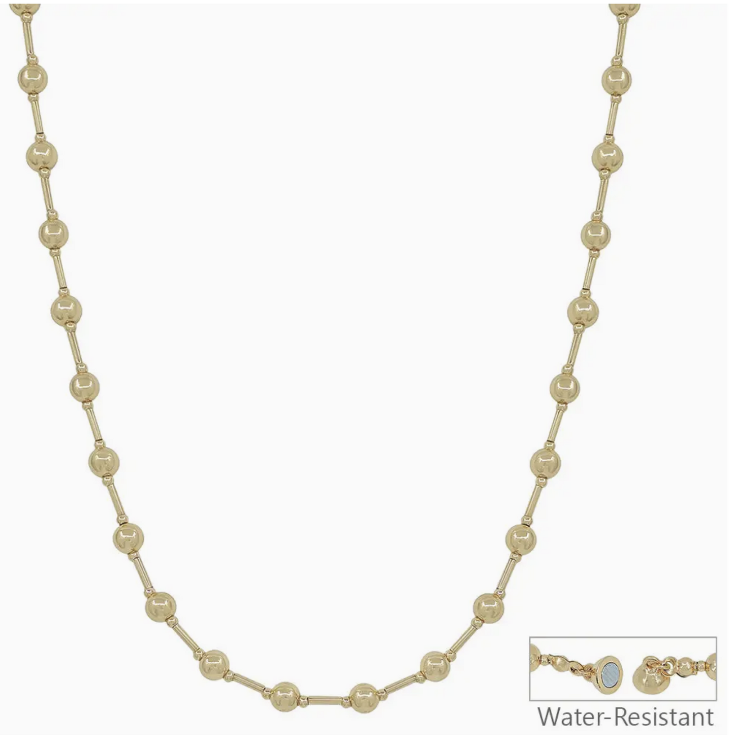 Water Resistant Beaded with Chain 18" Necklace / Silver and Gold