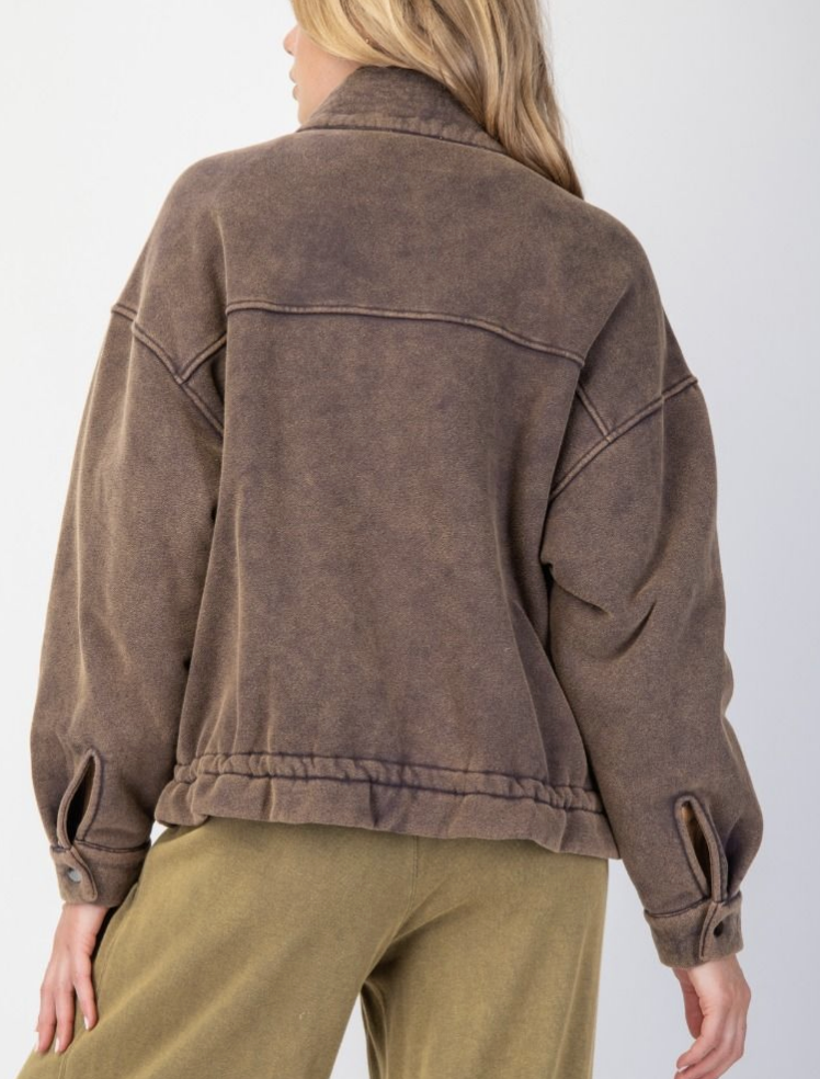 Washed Zip Up Bomber Jacket