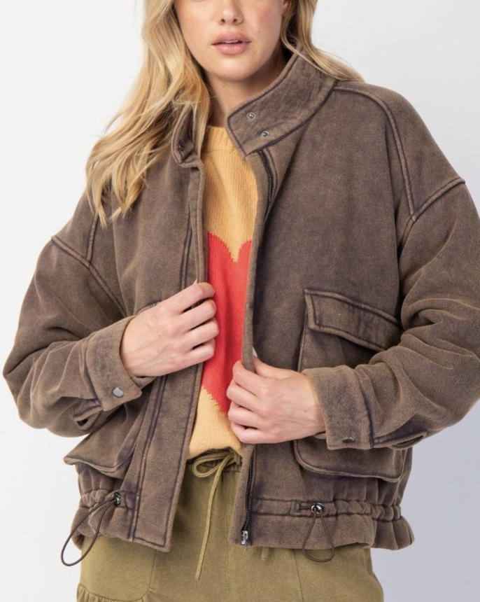 Washed Zip Up Bomber Jacket