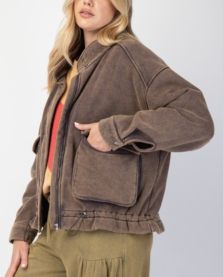 Washed Zip Up Bomber Jacket