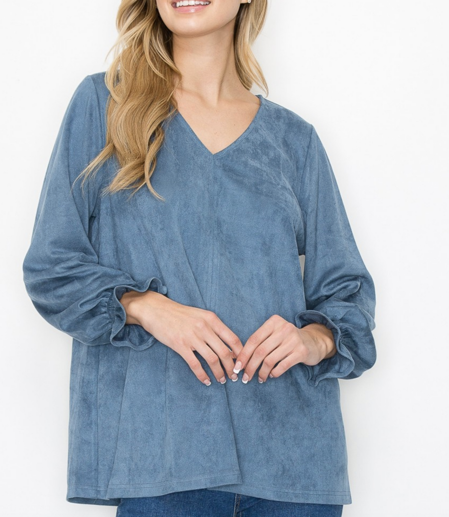 Abigail Stretch Suede V Neck Top / 6 colors