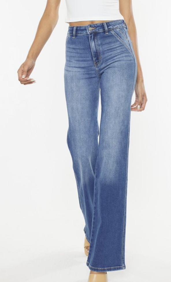 Kan Can High Rise Stretch Flare Leg Jean