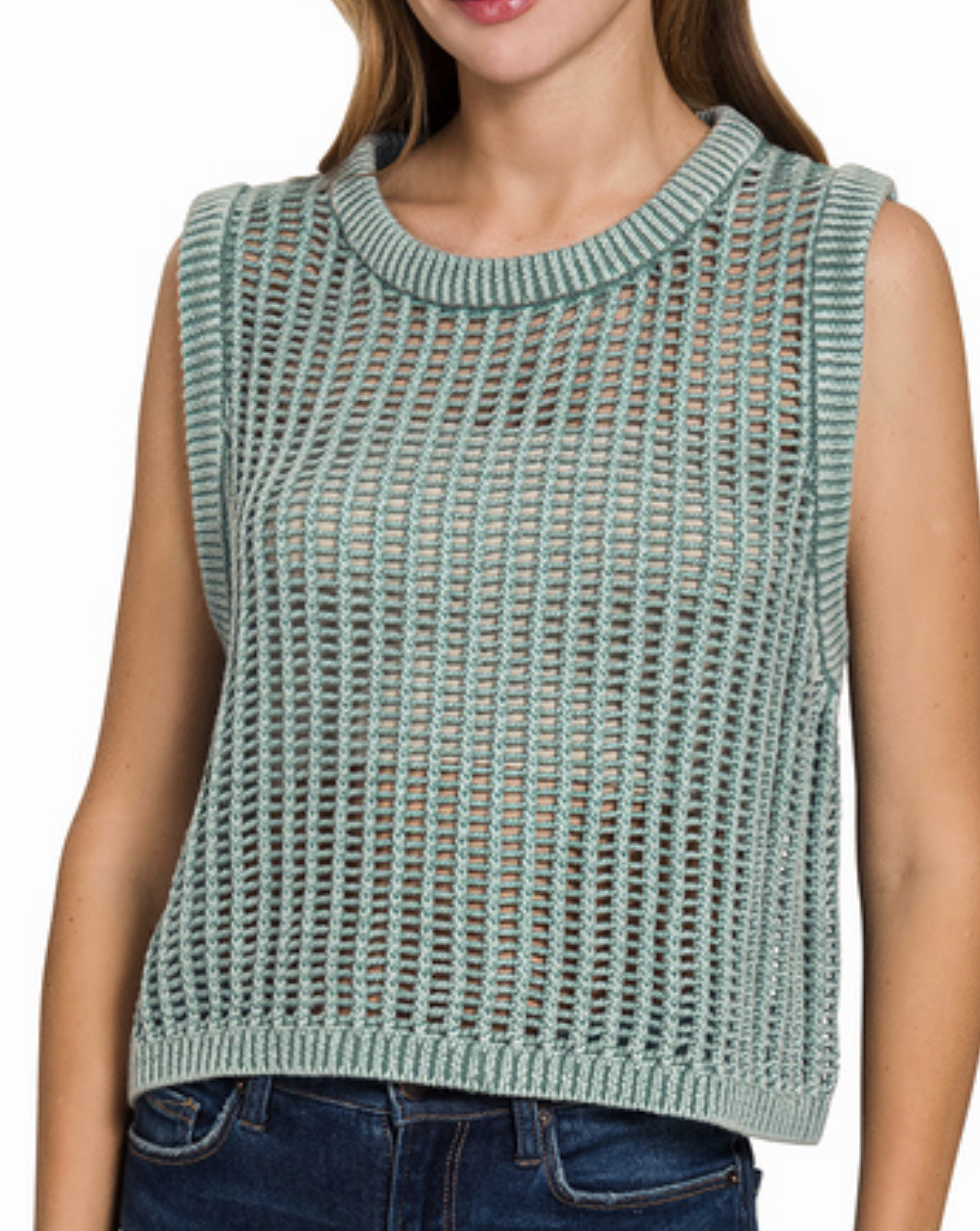 Acid Washed Fishnet Sweater Vest / 2 colors
