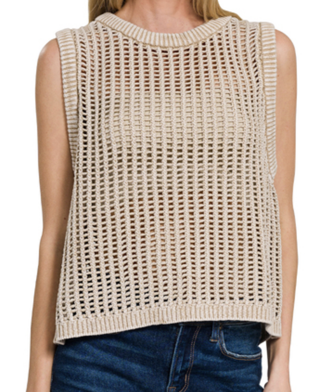 Acid Washed Fishnet Sweater Vest / 2 colors