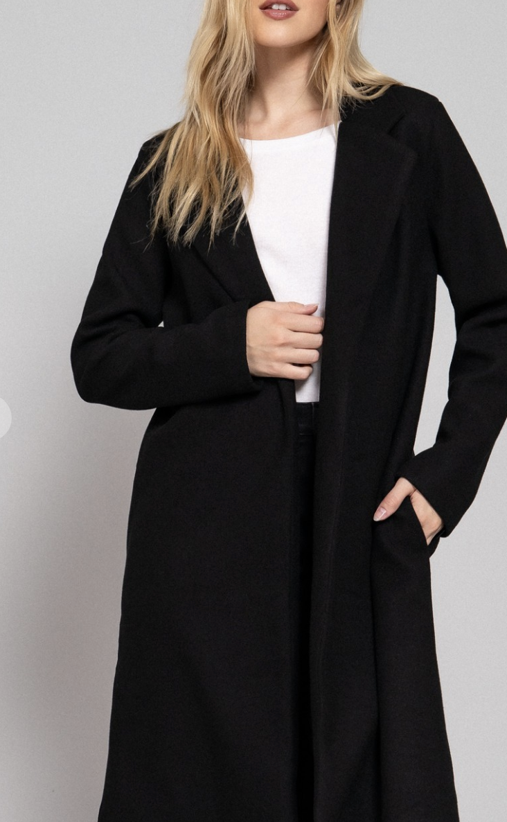 Collared Open Front Long Coat / 3 colors