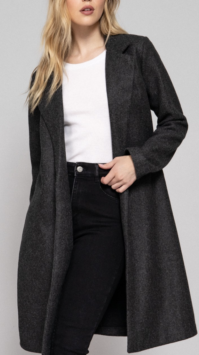 Collared Open Front Long Coat / 3 colors