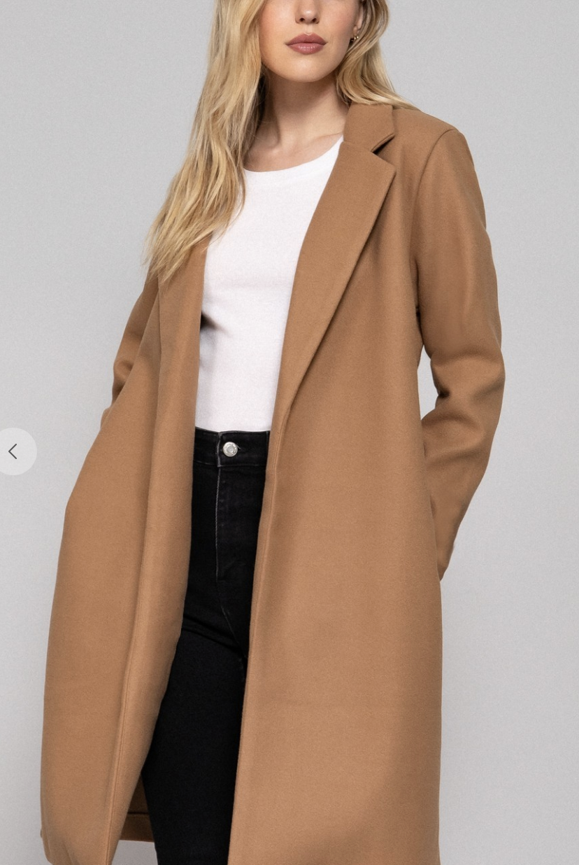 Collared Open Front Long Coat / 3 colors