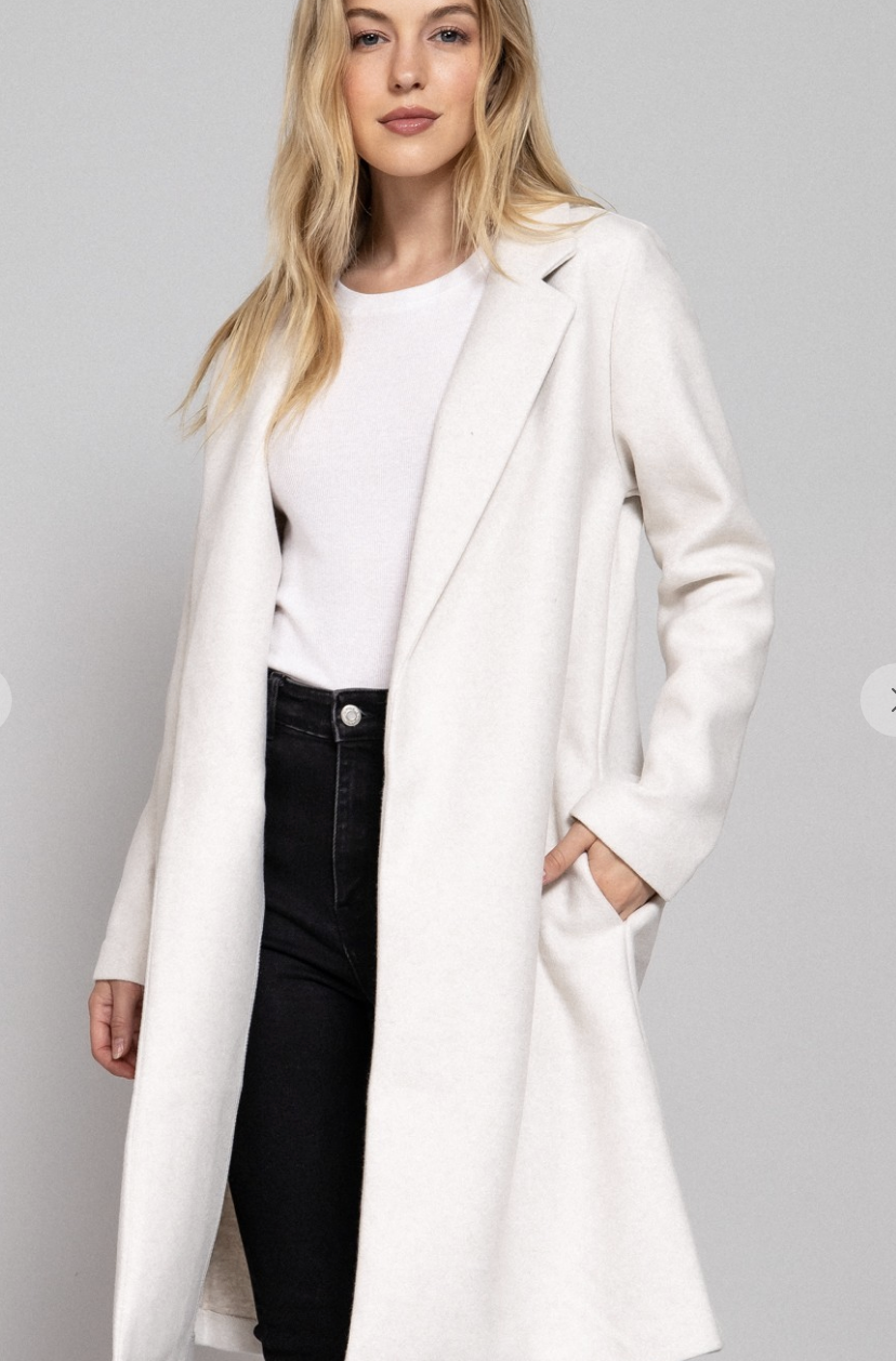 Collared Open Front Long Coat / 3 colors