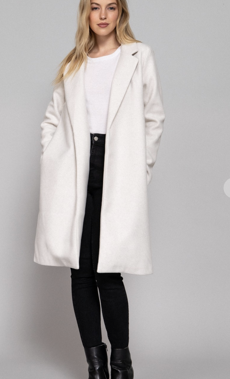 Collared Open Front Long Coat / 3 colors