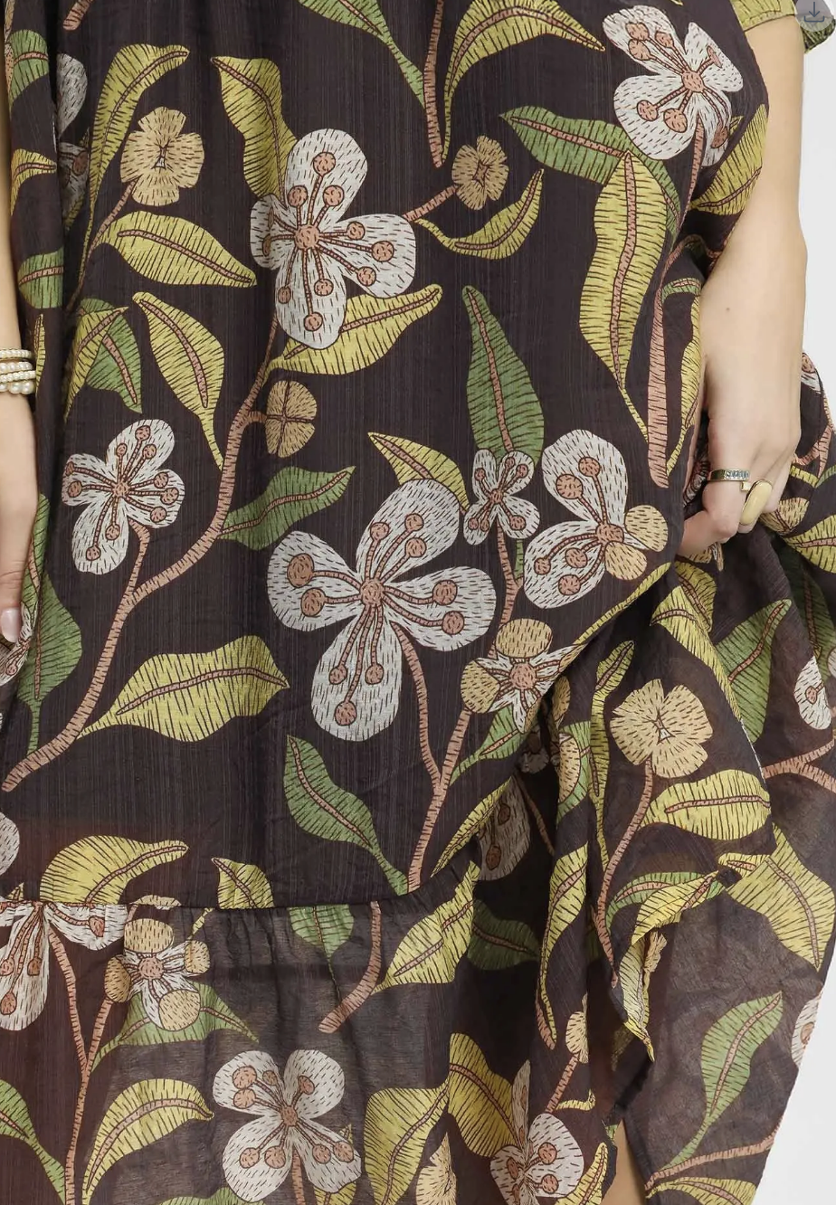 Mixed Floral Print Tiered Midi Dress