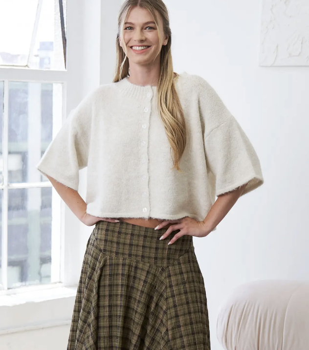 Ivory Soft Brushed Knit Button Front Cardigan