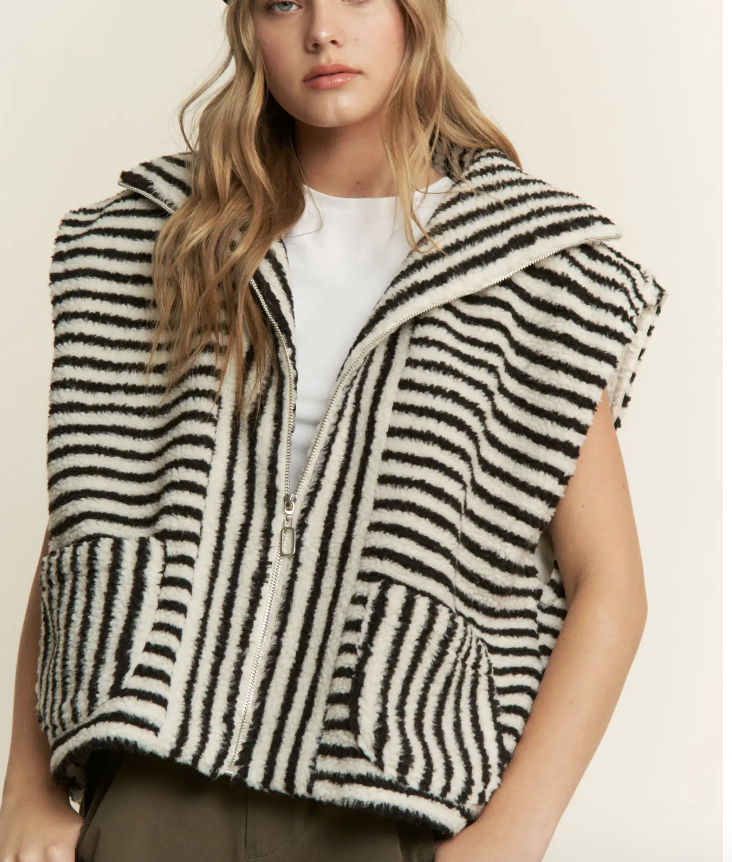 Fuzzy Plush Stripe Vest / 3 colors