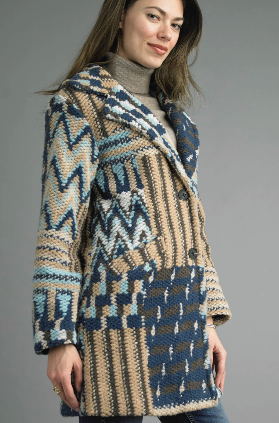 Tempo Paris Blue Boucle Textured Coat