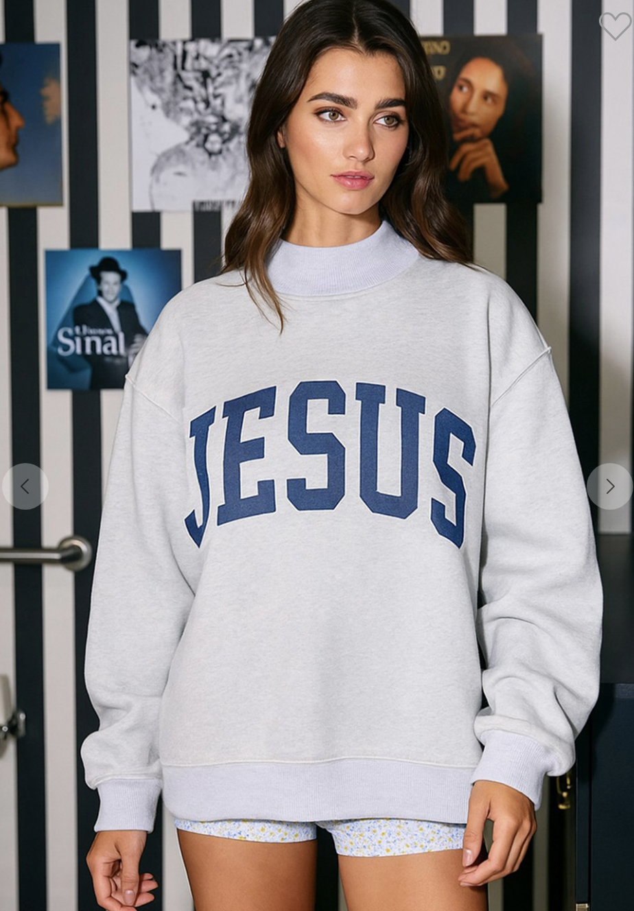 "Jesus" & "God is Good" Reversible Mockneck Sweatshirt
