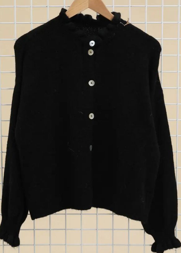 Ruffle Detail Collar Cardigan / 3 colors