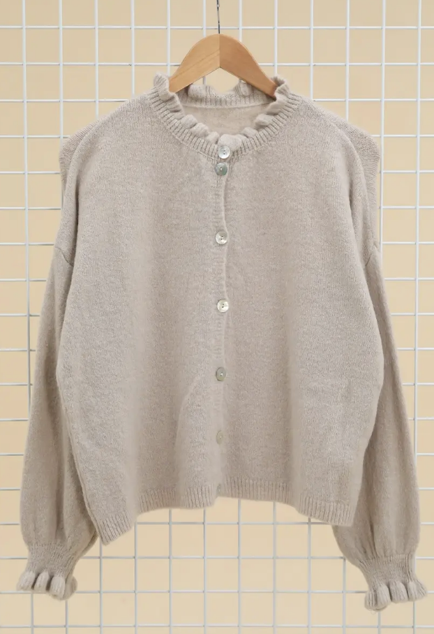 Ruffle Detail Collar Cardigan / 3 colors