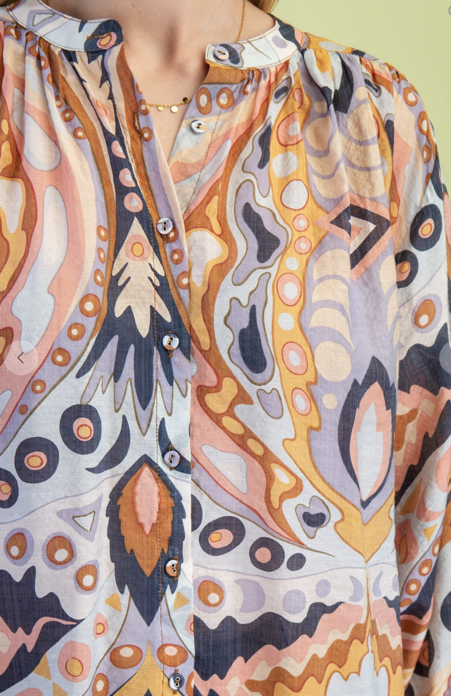 Printed Paisley Button Front Blouse