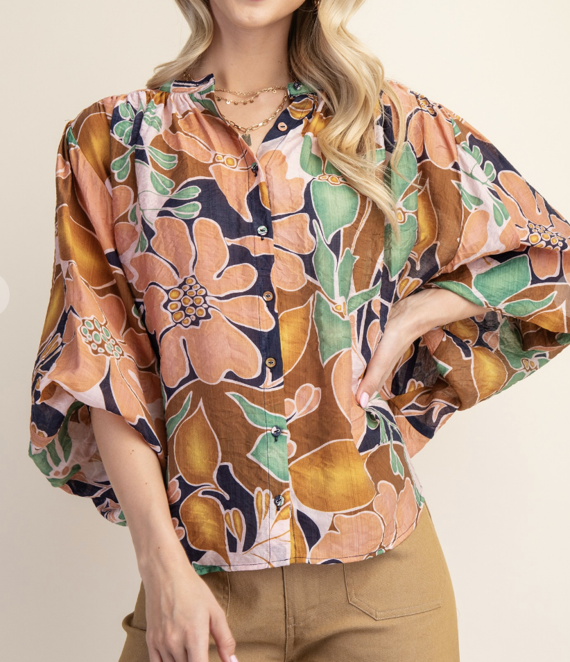 Bold Floral Batwing Blouse