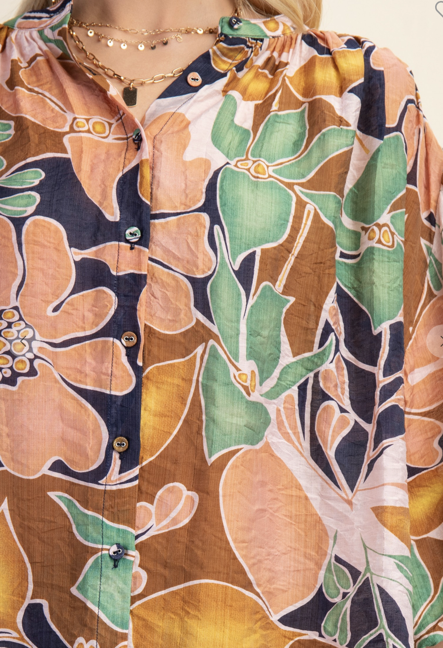 Bold Floral Batwing Blouse