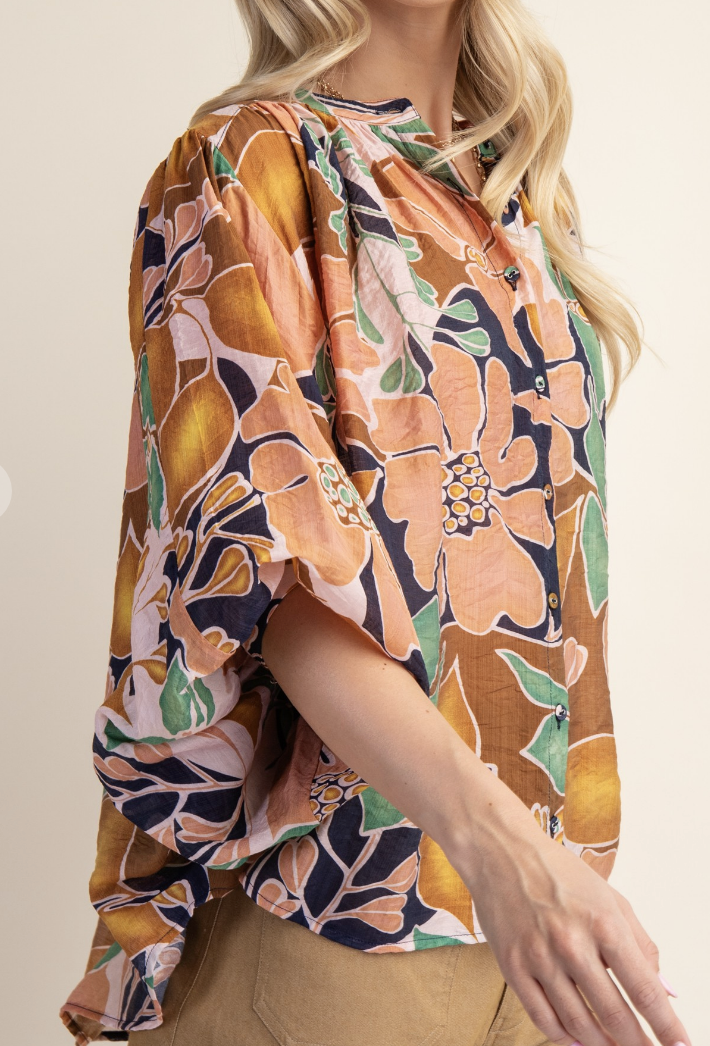Bold Floral Batwing Blouse