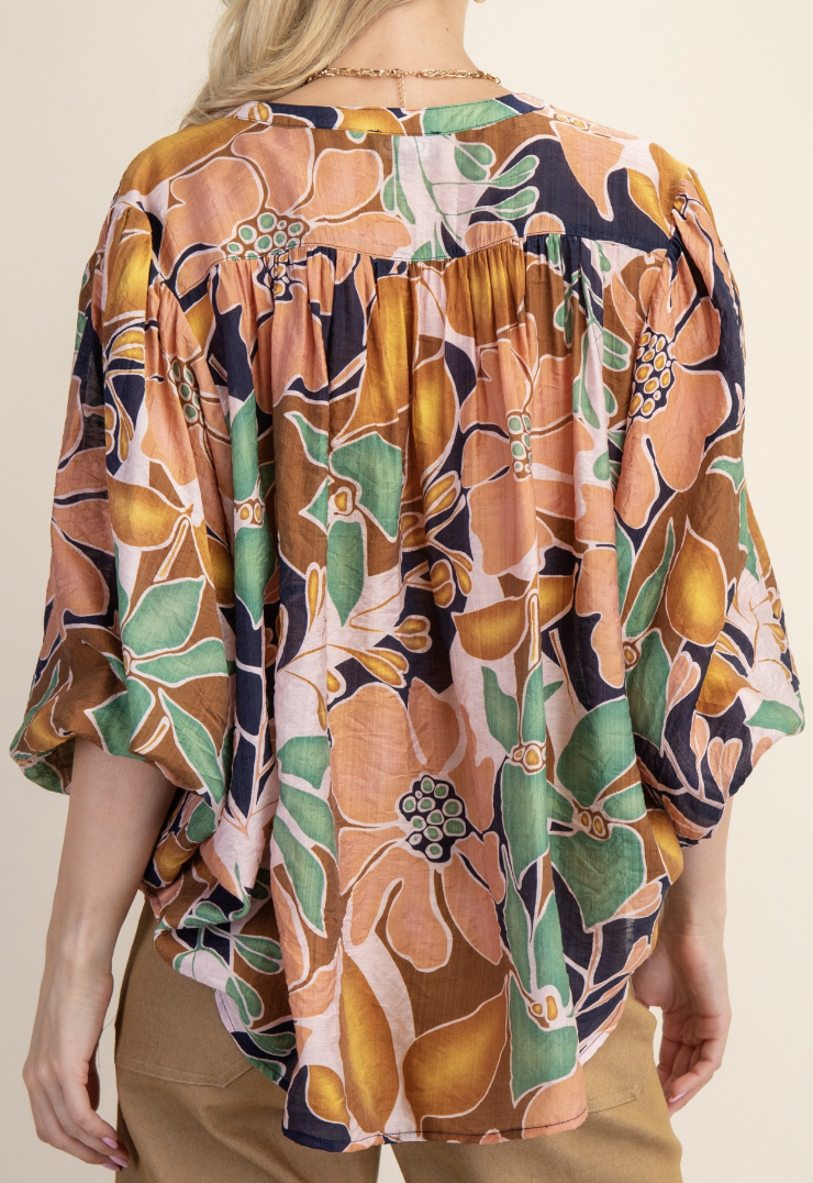 Bold Floral Batwing Blouse