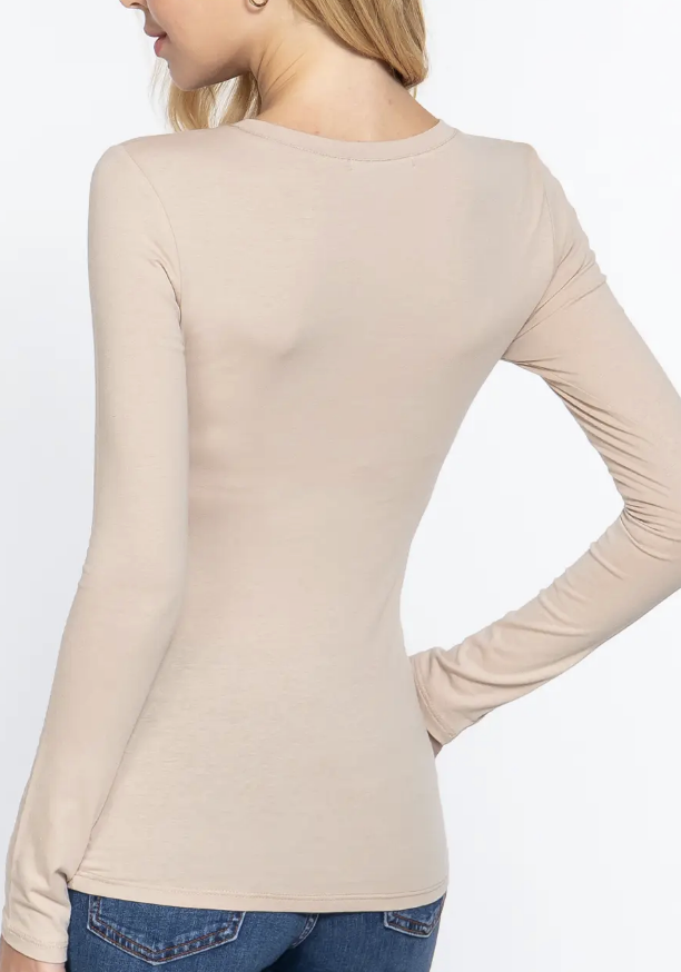 Long Sleeve Crewneck Spandex Basic Top / 3 colors