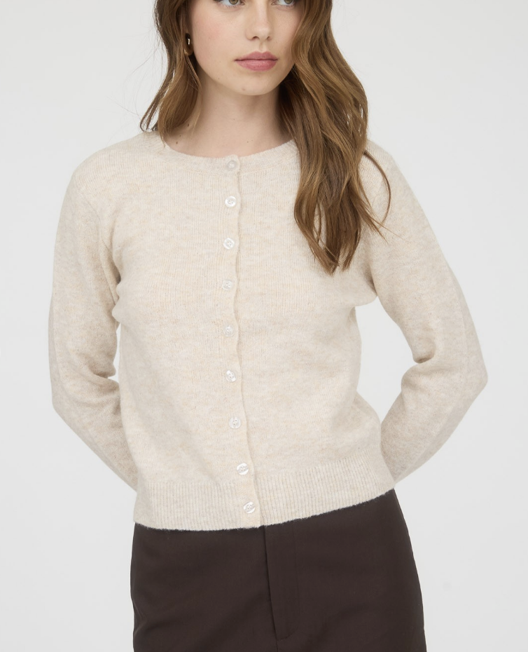 Round Neck Button Down Long Sleeve Cardigan / 2 colors