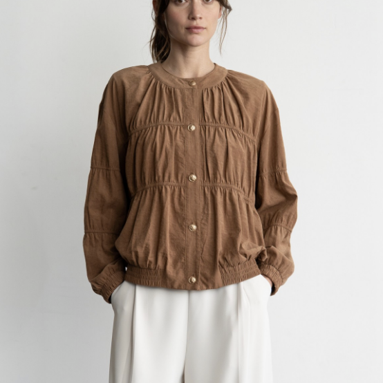 Lightweight Suede Elastic Piping Blouse Jacket