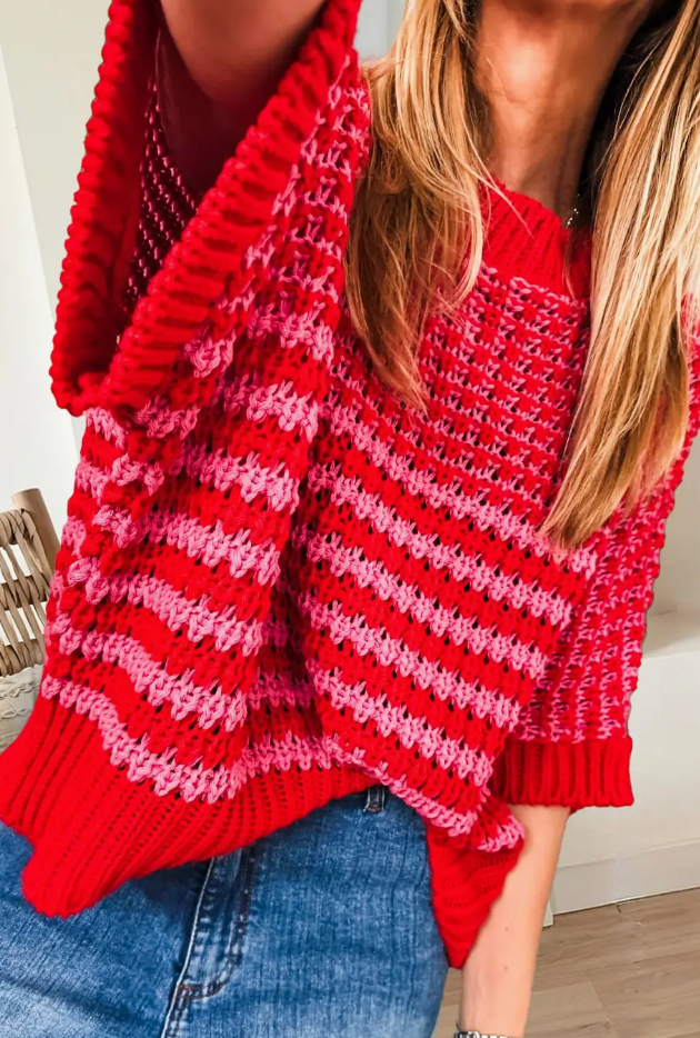 Red/Pink Stripe Slouch Sweater