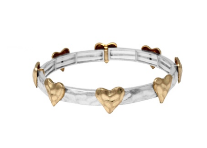 Hammered Hearts Silver Stretch Bracelet