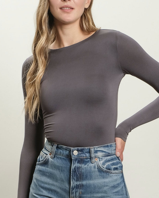 Round Neck Woven Long Sleeve Top / 2 colors