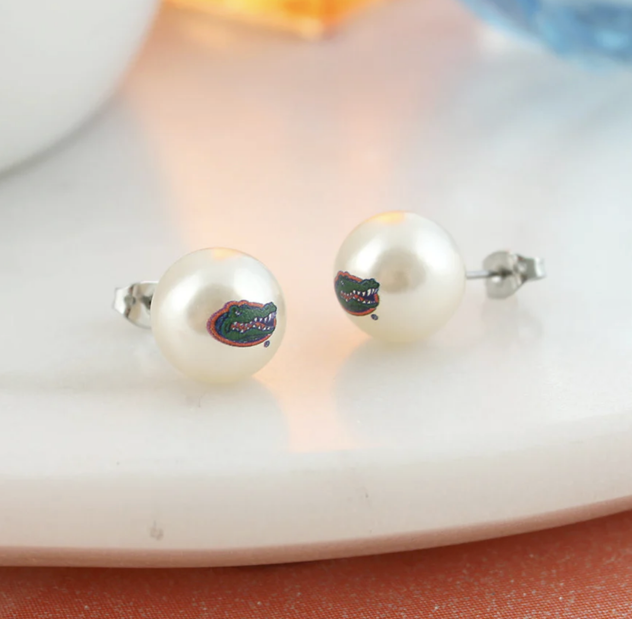 SEC College Logo Pearl Stud Earrings
