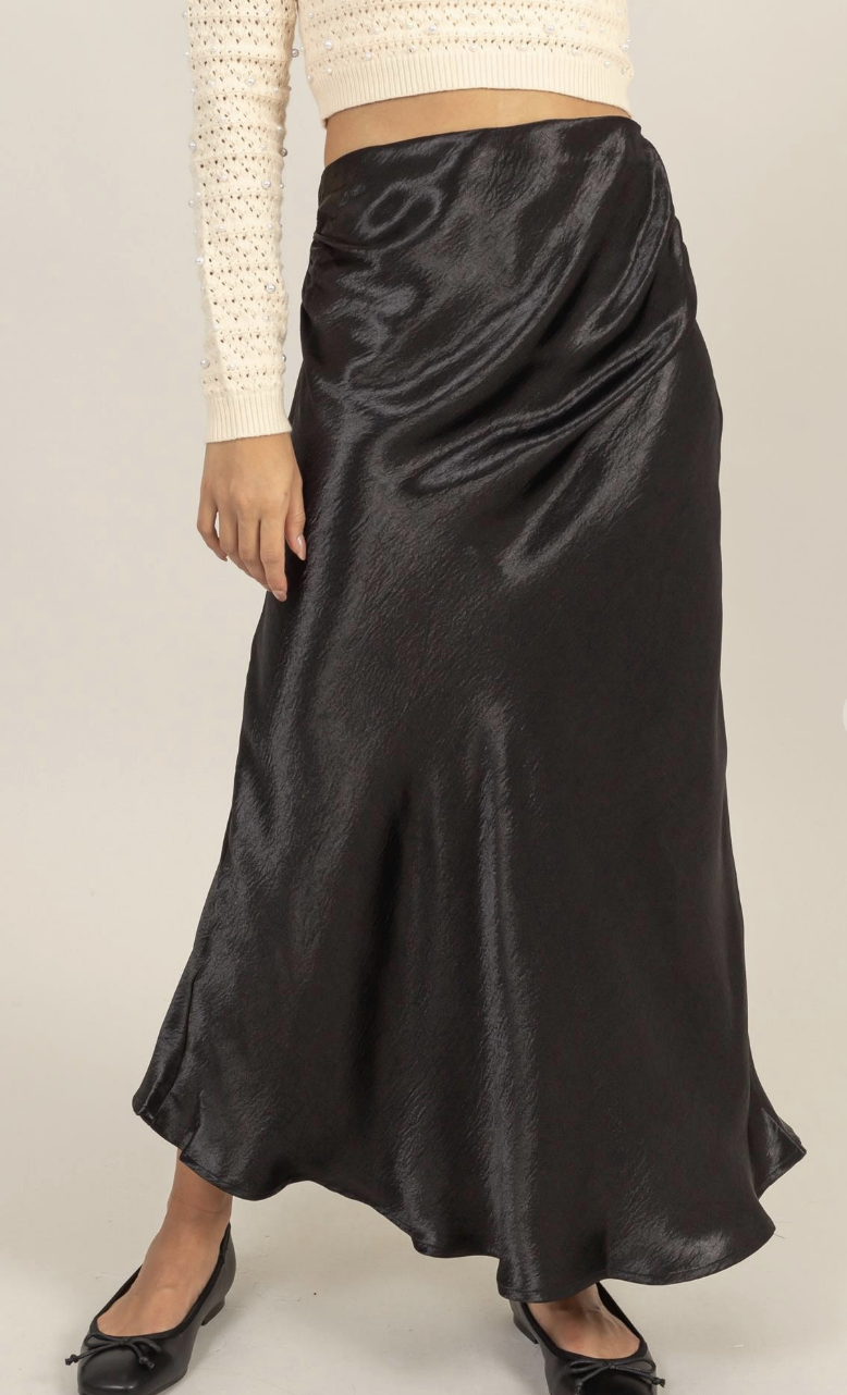 High Waisted Satin Midi Skirt / 3 colors
