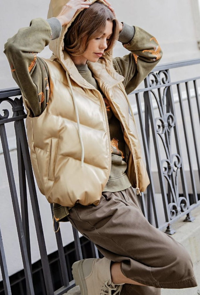 Metallic Gold Faux Leather Puffer Vest