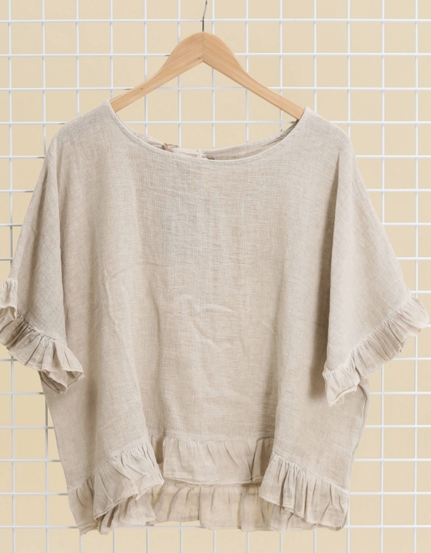 Italian Linen Ruffle Detail Short Sleeve top / 7 colors