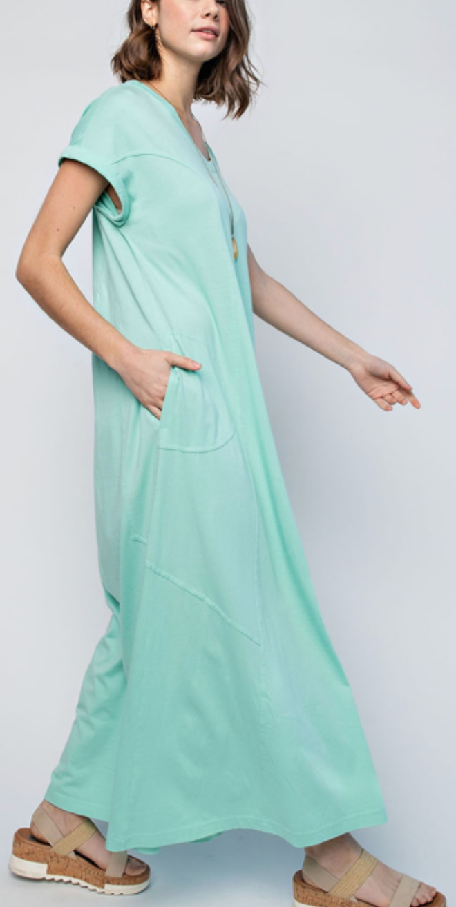Washed Cotton V Neck Maxi Dress / 3 colors