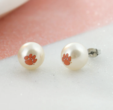 Collegiate Logo Pearl Stud Earrings