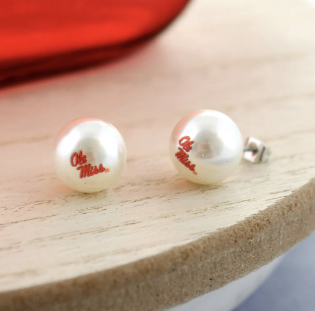 Collegiate Logo Pearl Stud Earrings