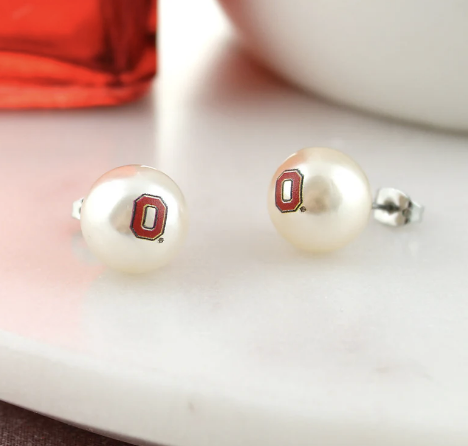 Collegiate Logo Pearl Stud Earrings