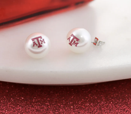 Collegiate Logo Pearl Stud Earrings