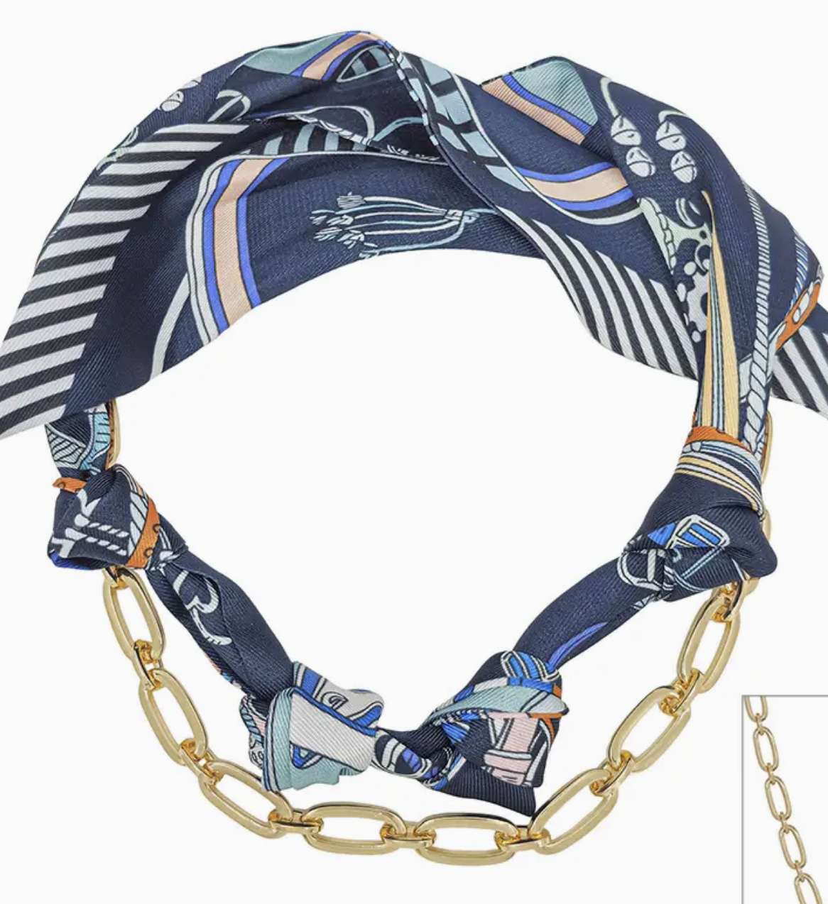 Navy White Knotted Scarf Necklace