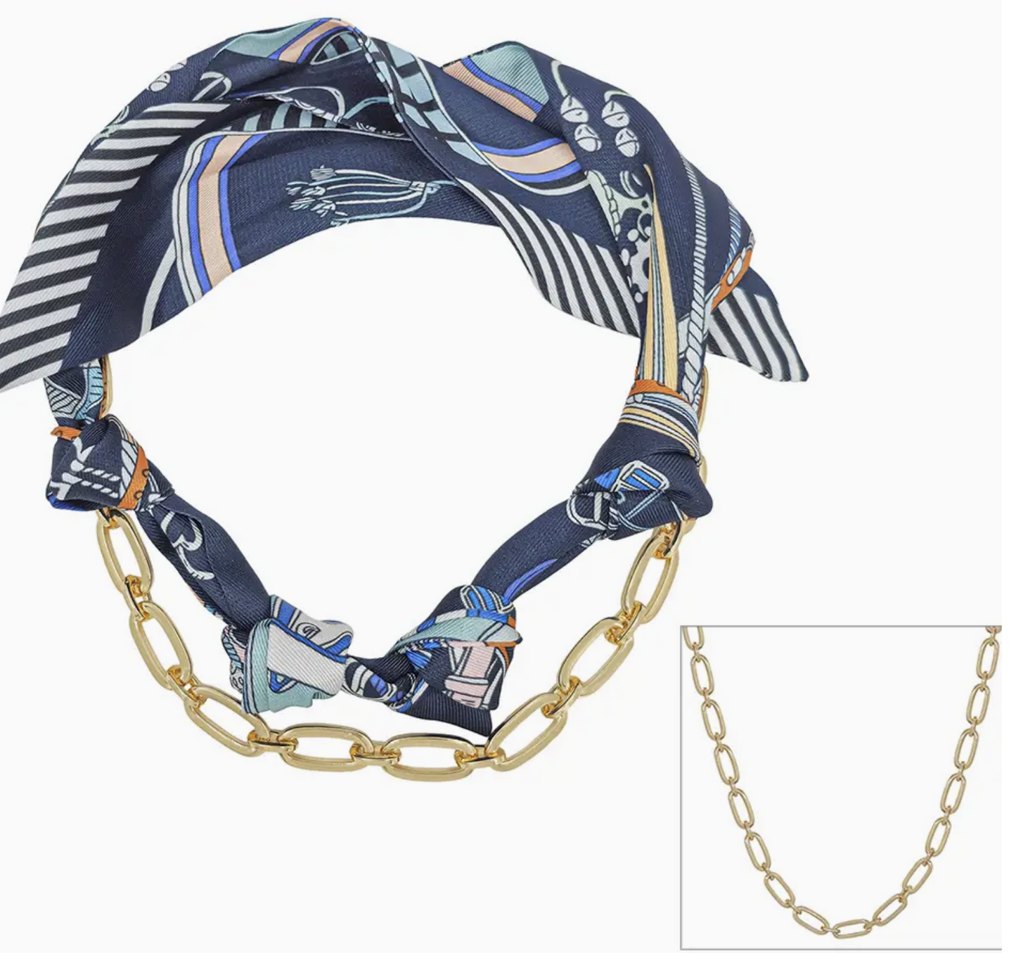 Navy White Knotted Scarf Necklace