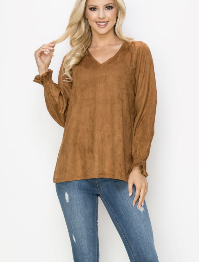 Abigail Stretch Suede V Neck Top / 6 colors