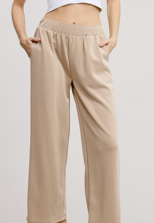 Scuba Elastic Waist Wide Leg Pant /  3 colors