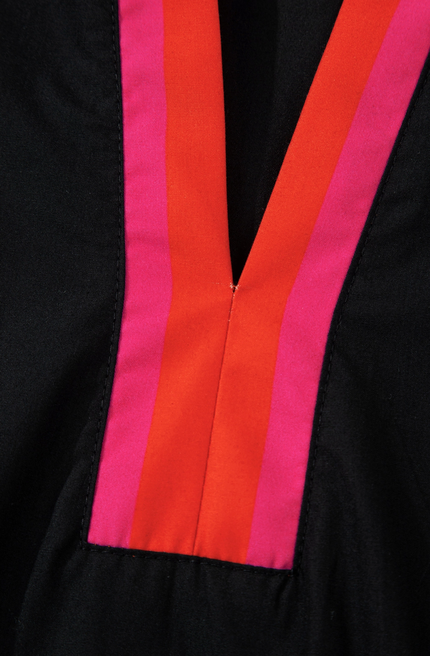 Ruffle Neck Black Striped Trim Ruffle Split Neck Blouse