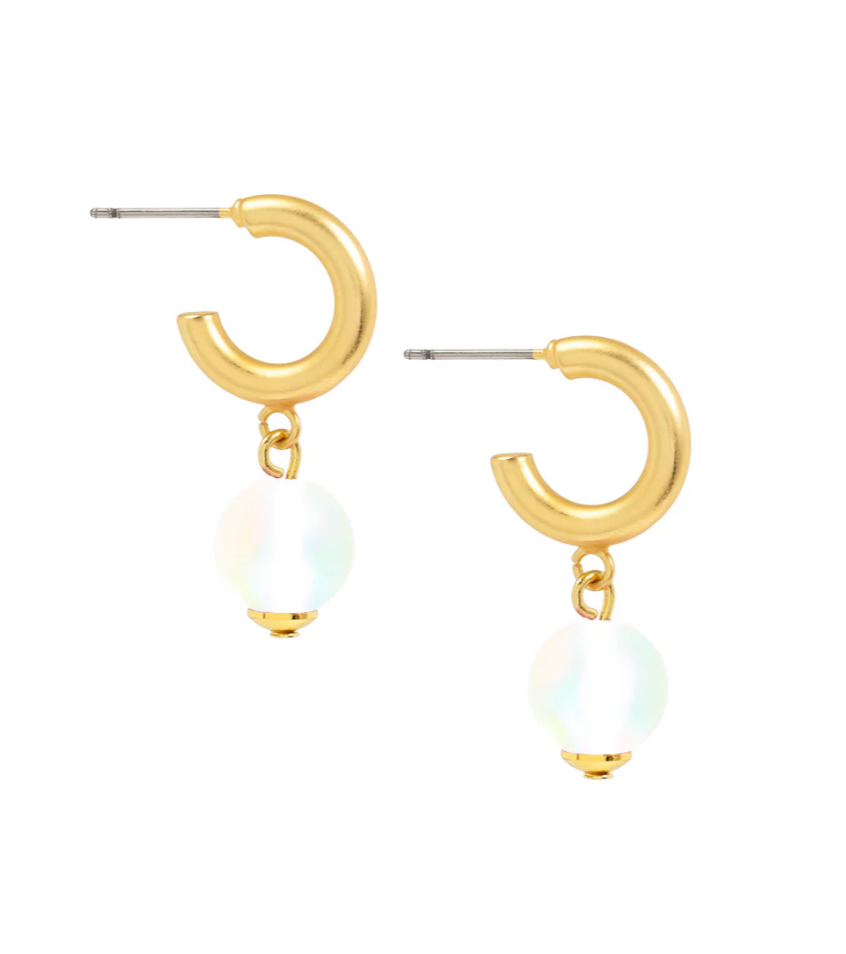 Color Bead Drop Hoop Earrings