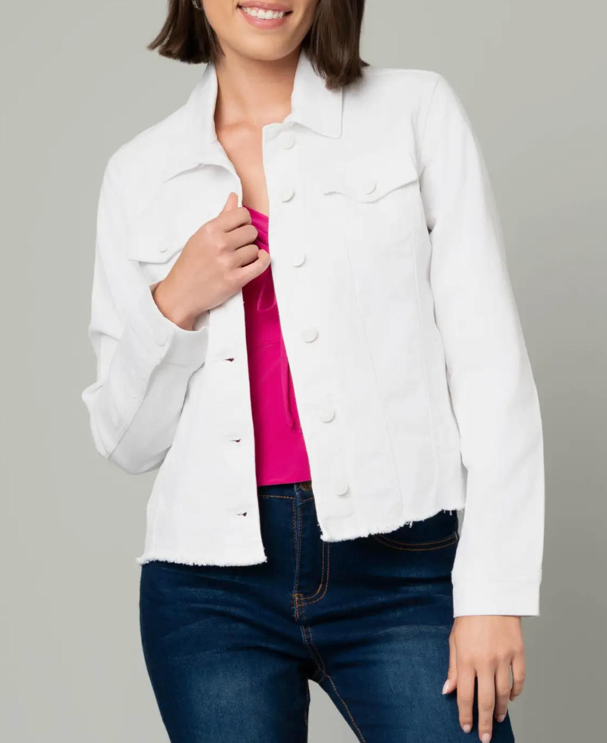 White Denim Jacket Frayed Hem